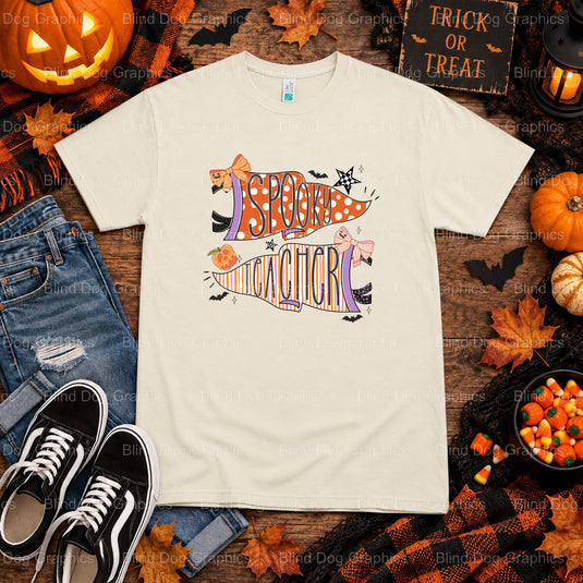Spooky Teacher – Halloween Premade DTF Transfer (view 1 of 2) – by Blind Dog Graphics – Premade Transfers – Halloween, DTF...