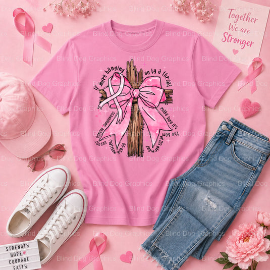 Stronger Than Cancer - Pink Ribbon Breast Cancer Awareness Premade DTF Transfer (view 1 of 3) – by Blind Dog Graphics – Pr...