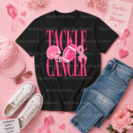 TACKLE CANCER - Breast Cancer Awareness DTF Transfer Premade DTF Transfer (view 2 of 2) – by Blind Dog Graphics – Premade...