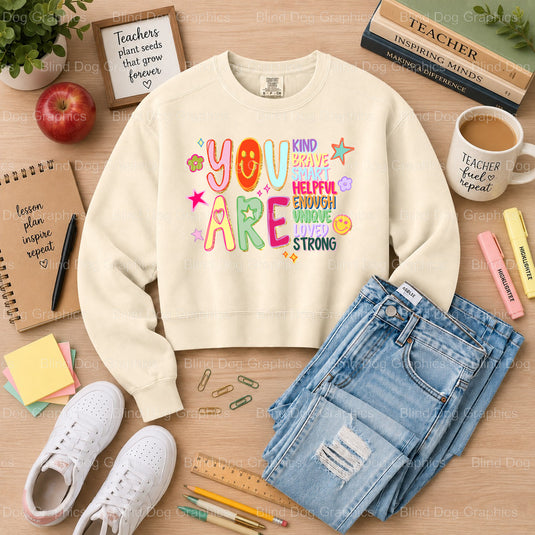 TEACHER you are kind - Premade Teacher DTF Transfer (view 1 of 2) – by Blind Dog Graphics – Premade Transfers – Teacher, E...