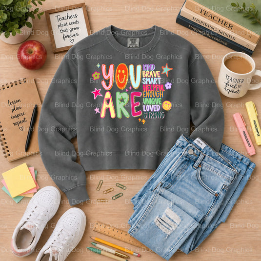 TEACHER you are kind - Premade Teacher DTF Transfer (view 2 of 2) – by Blind Dog Graphics – Premade Transfers – Teacher, E...