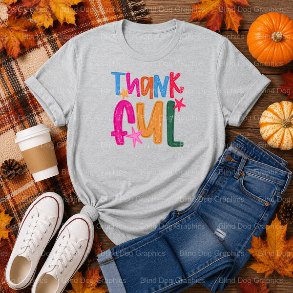 THANKFUL – Thanksgiving Premade DTF Transfer (view 1 of 2) – by Blind Dog Graphics – Premade Transfers – Fall, Thanksgiving