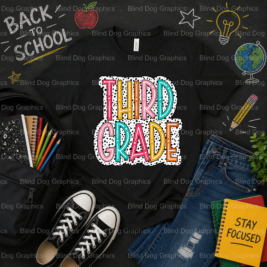 Third Grade – School Premade DTF Transfer (view 1 of 2) – by Blind Dog Graphics – Premade Transfers – School DTF Transfers...