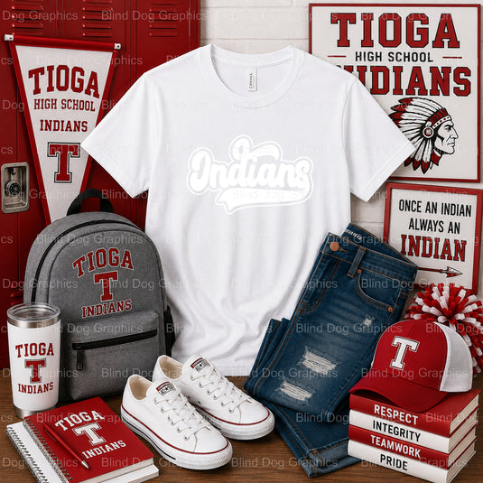 THS Indians Grunge Script – Tioga High School Premade DTF Transfer (view 1 of 2) – by Blind Dog Graphics – Premade Transfe...