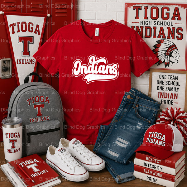 THS Indians Grunge Script – Tioga High School Premade DTF Transfer (view 2 of 2) – by Blind Dog Graphics – Premade Transfe...