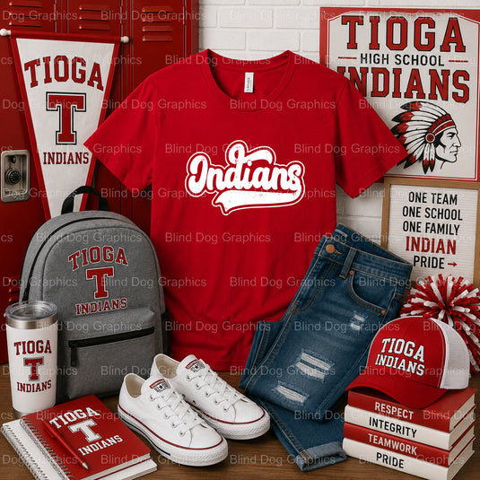 THS Indians Grunge Script – Tioga High School Premade DTF Transfer (view 2 of 2) – by Blind Dog Graphics – Premade Transfe...