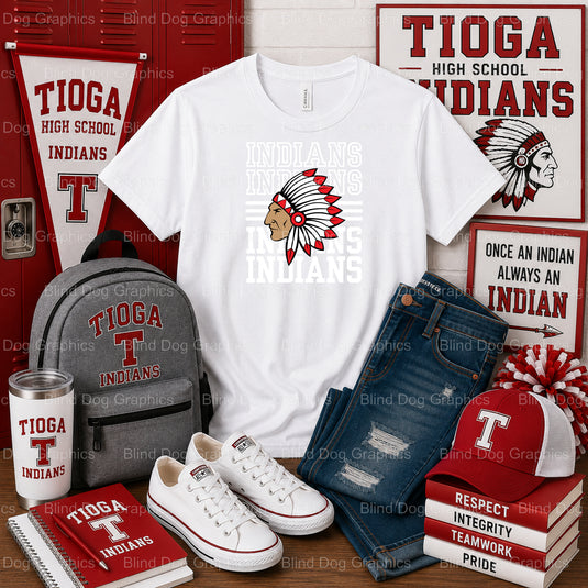 THS INDIANS Tioga High School Chief Head – Tioga High School Premade DTF Transfer (view 1 of 2) – by Blind Dog Graphics –...