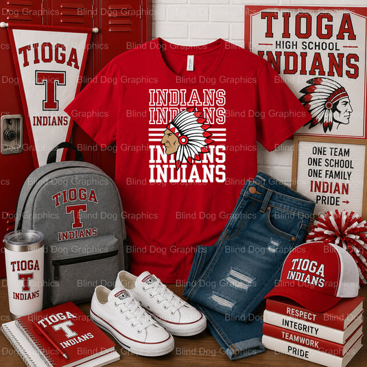 THS INDIANS Tioga High School Chief Head – Tioga High School Premade DTF Transfer (view 2 of 2) – by Blind Dog Graphics –...