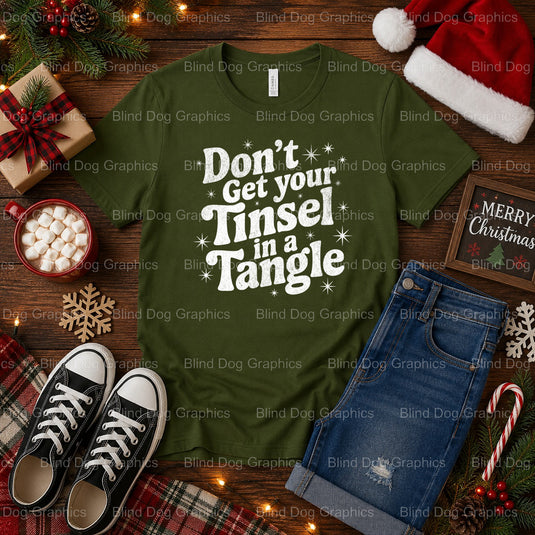 Tinsel in A Tangle – Christmas Premade DTF Transfer (view 2 of 2) – by Blind Dog Graphics – Premade Transfers – Christmas,...