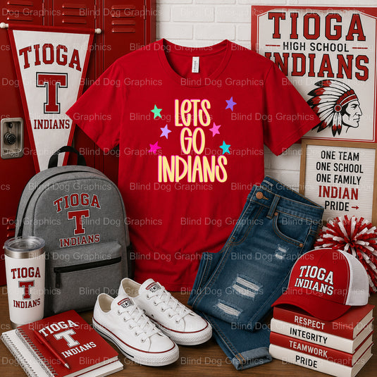 TIOGA HIGH INDIANS Feather Emblem – Tioga High School Premade DTF Transfer (view 2 of 2) – by Blind Dog Graphics – Premade...