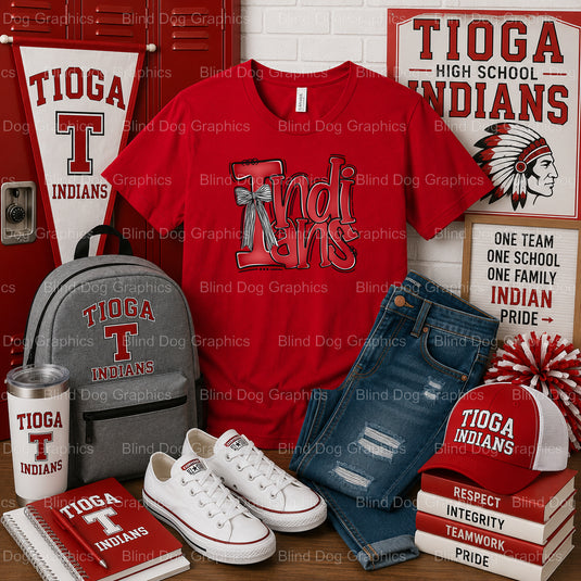 TIOGA HIGH SCHOOL INDIANS Arrow Feather – Tioga High School Premade DTF Transfer (view 2 of 2) – by Blind Dog Graphics – P...