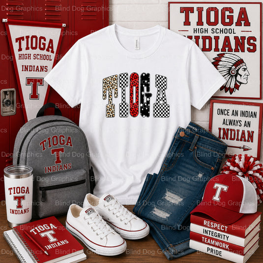 TIOGA HIGH SCHOOL Leopard Print Design – Tioga High School Premade DTF Transfer (view 1 of 2) – by Blind Dog Graphics – Pr...