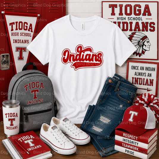TIOGA HIGH SCHOOL Wordmark & Stylized O – Tioga High School Premade DTF Transfer (view 1 of 2) – by Blind Dog Graphics – P...