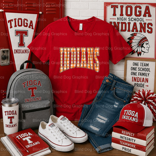 TIOGA INDIANS Mascot Head – Tioga High School Premade DTF Transfer (view 2 of 2) – by Blind Dog Graphics – Premade Transfe...
