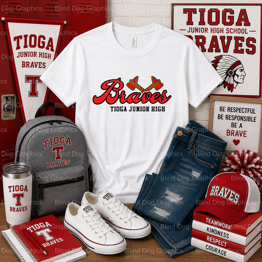 TIOGA JUNIOR HIGH SCHOOL BRAVES Feather Arrow Design – Tioga Junior High School Premade DTF Transfer (view 2 of 2) – by Bl...