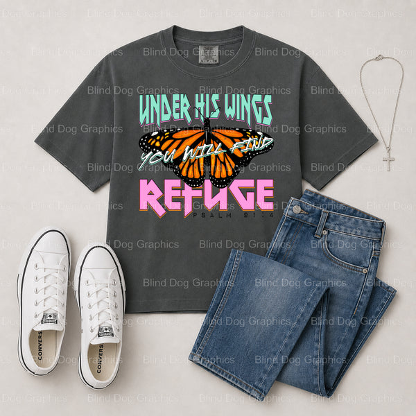 Under His Wings – Christian Premade DTF Transfer (view 2 of 2) – by Blind Dog Graphics – Premade Transfers – Christian, Faith