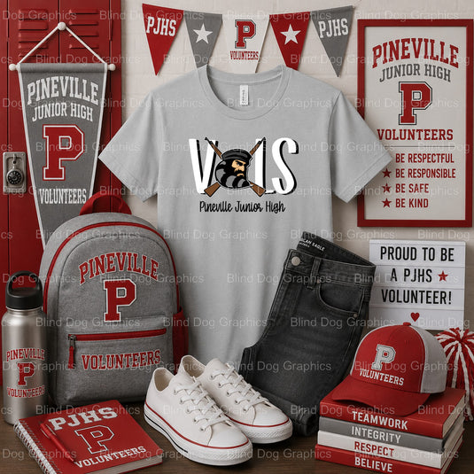 VOLS PINEVILLE JUNIOR HIGH Circle Design – Pineville Junior High Premade DTF Transfer (view 2 of 2) – by Blind Dog Graphic...