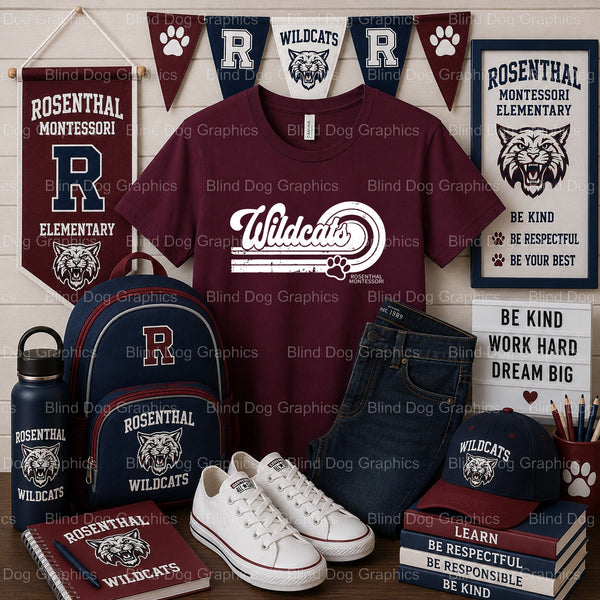 Wildcats – Rosenthal Montessori Elementary Premade DTF Transfer (view 1 of 2) – by Blind Dog Graphics – Premade Transfers...