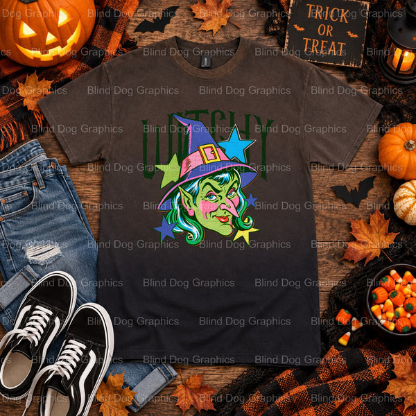 Witchy – Halloween Premade DTF Transfer (view 2 of 2) – by Blind Dog Graphics – Premade Transfers – Halloween, DTF Transfers