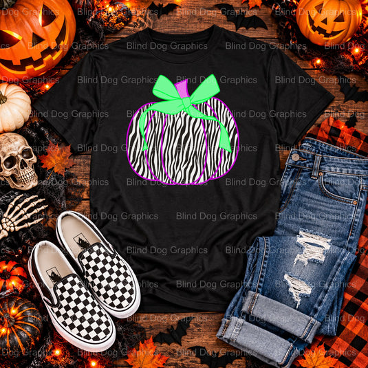 Zebra Print Pumpkin – Halloween Premade DTF Transfer (view 1 of 2) – by Blind Dog Graphics – Premade Transfers – Halloween...