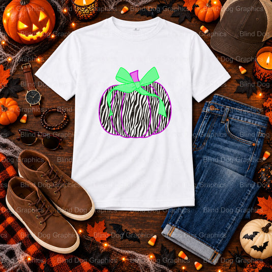 Zebra Print Pumpkin – Halloween Premade DTF Transfer (view 2 of 2) – by Blind Dog Graphics – Premade Transfers – Halloween...
